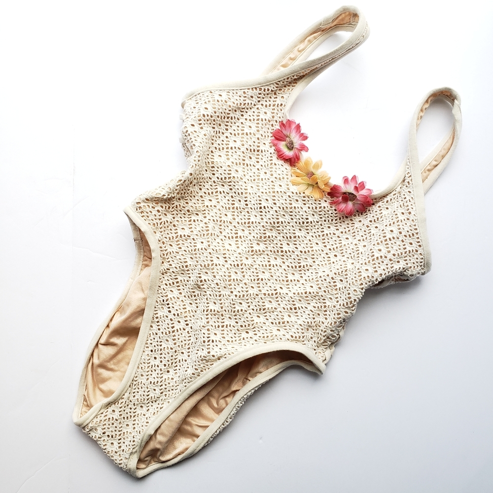 Fredericks of Hollywood sexy high cut crochet swim